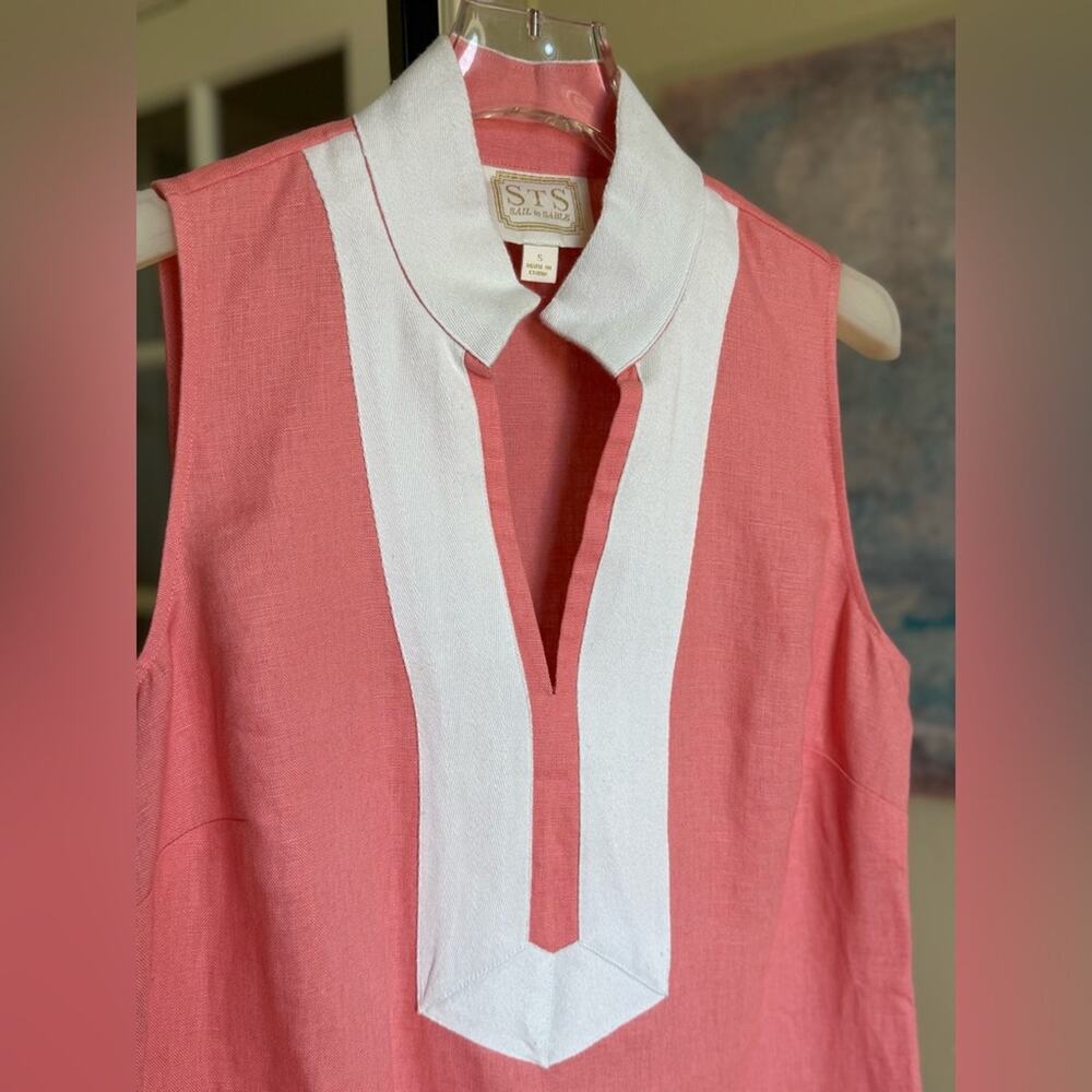 Sail to Sable Linen Sleeveless Tunic Sundress in Pink and White Women’s Small - Picture 4 of 7